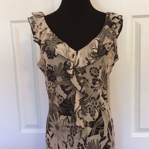 Ivory and black silk dress. Size 6.